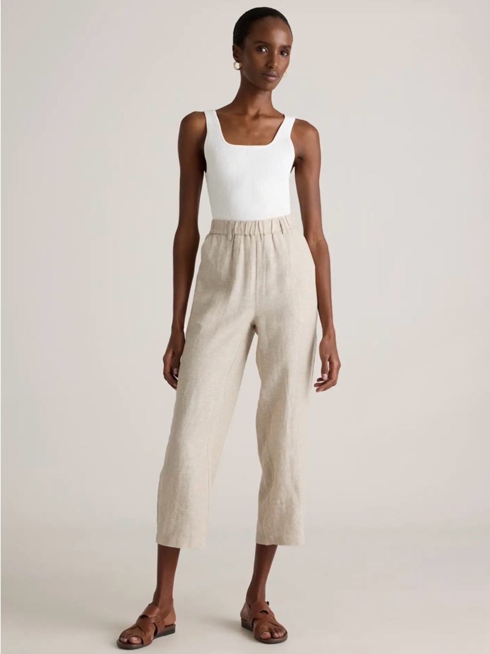 NWOT Quince Natural Beige Cropped Linen Pants. Size M